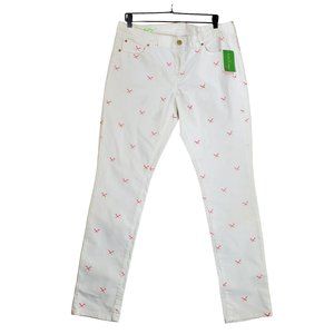 Lilly Pulitzer sz 14 Aida Denim White Jeans Pink Embroidered Martini Swords NWT